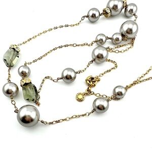 J. Crew Necklace in Silver & Gray Metallic Rhinestone Station Gold Tone Chain